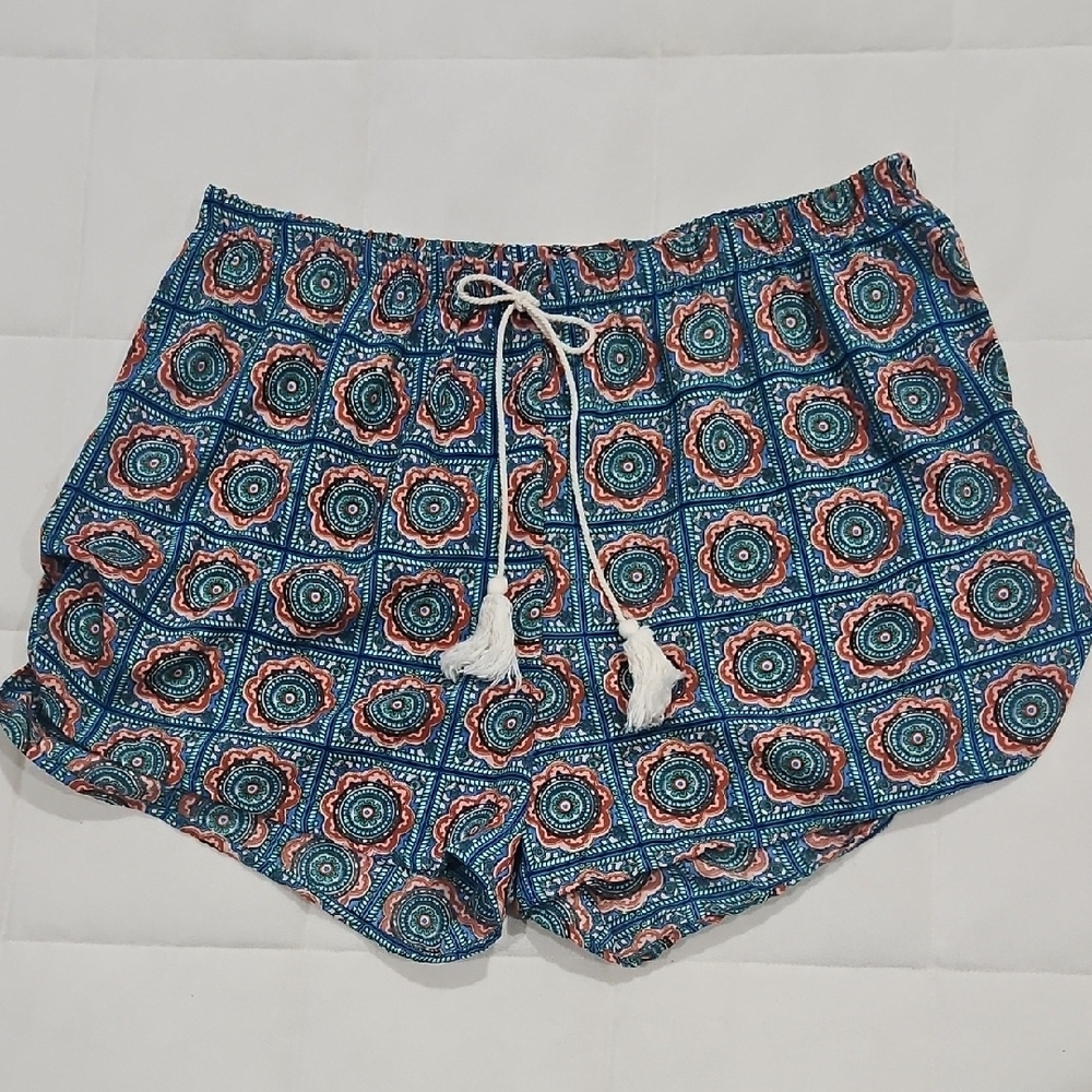 Orange Creek Blue and Red Patterned Athletic Shorts